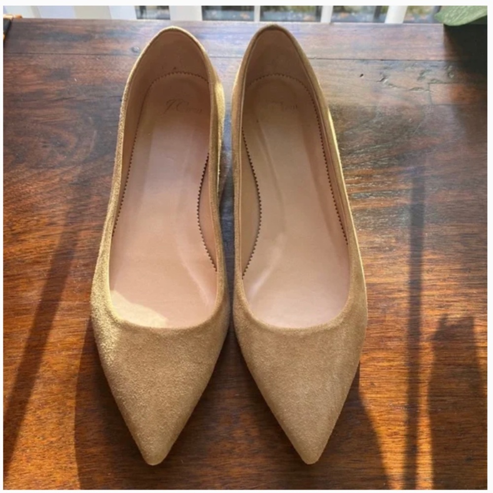 J.Crew Amelia Pointed Toe Tan Suede Flats, size 10
